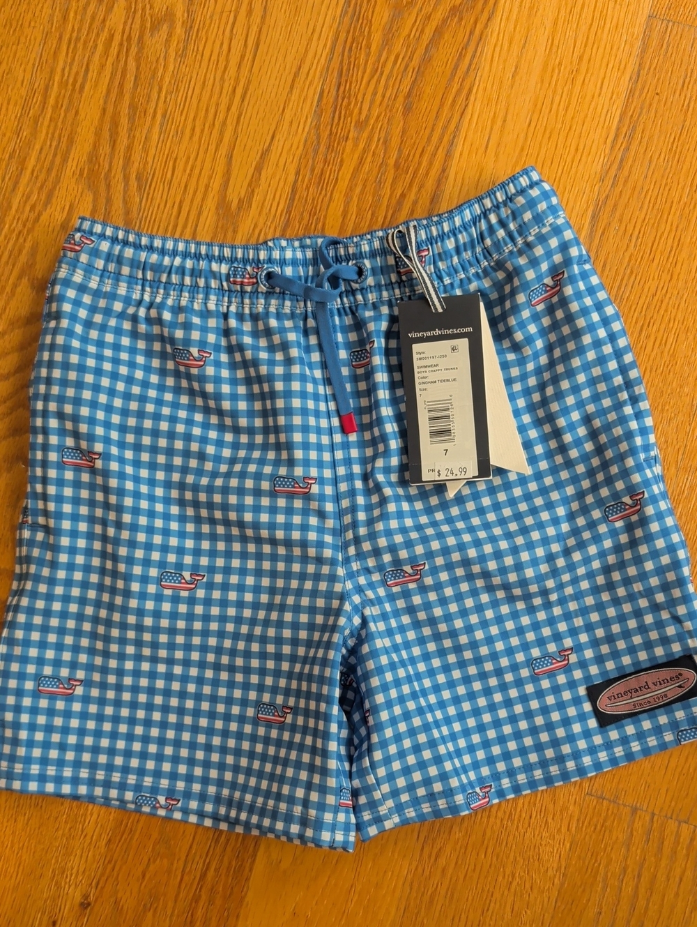 Nwt Vineyard Vines Blue Gingham Whale Print Swim Trunks